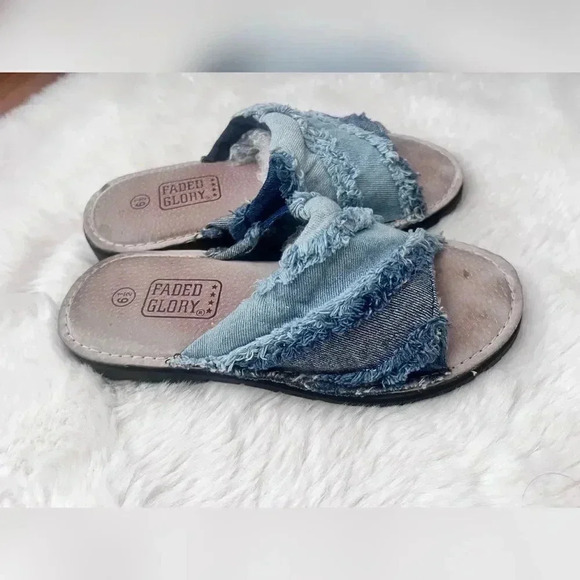 Vintage 90s Y2k Faded Glory Denim Slip On Sandals - Picture 1 of 4